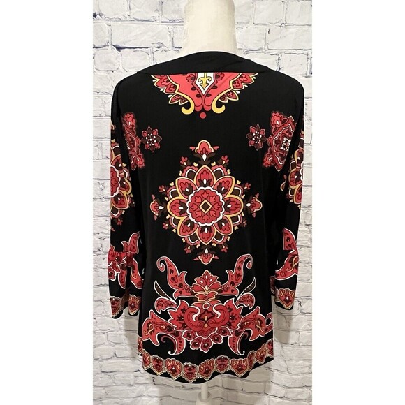 INC International Concepts Shift Dress Black Red Yellow 3/4 Belle Sleeves Large - Picture 5 of 8